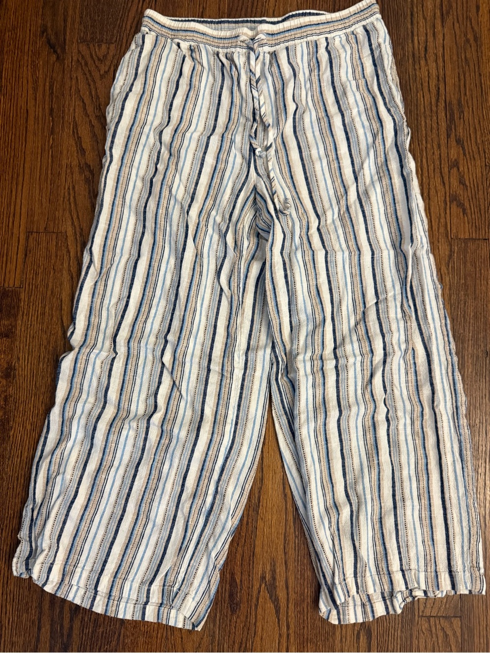 Wide Leg Striped Cotton Lounge Pants - Blue & Cream